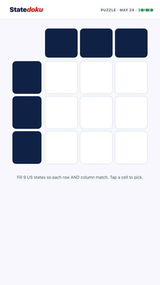 Statedoku empty grid mobile
