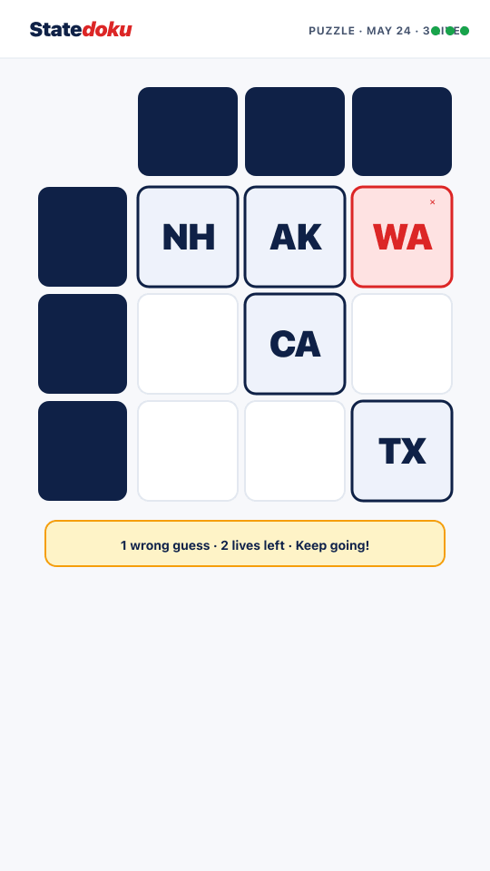 Statedoku mid-game mobile