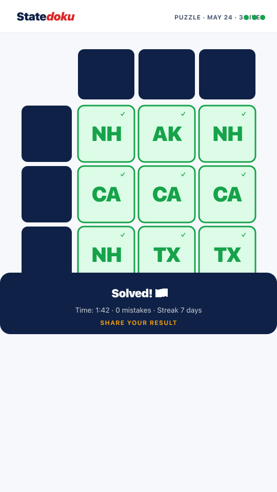 Statedoku solved mobile